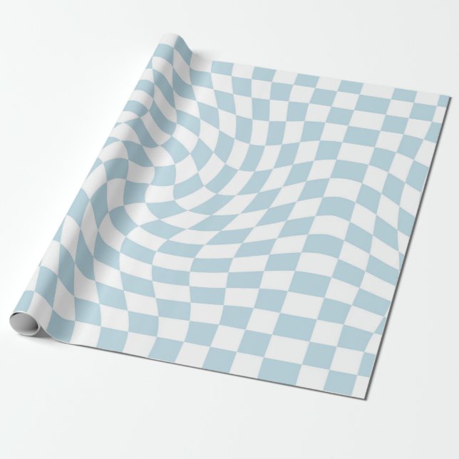 Papier Cadeau Bleu clair blanc rétro Chèques déformés À damiers (Déroulé)