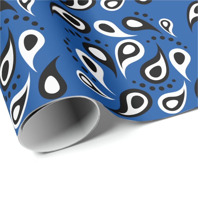 Papier Cadeau Bleu classique Paisley Bandana Motif Rétro Moderne (Coin rond)