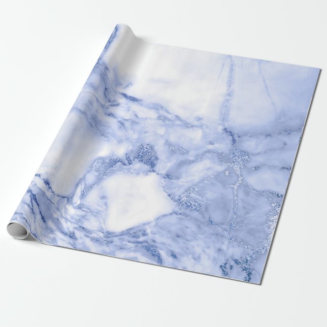 Papier Cadeau Bleu Cobalt Marbre gris brillant (Déroulé)
