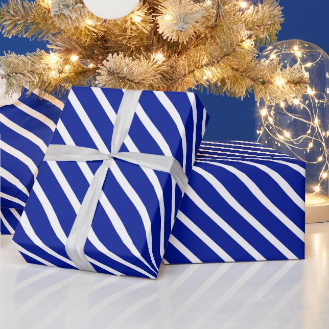 Papier Cadeau Bleu cobalt moderne Blancs obliques élégants (Vacances)