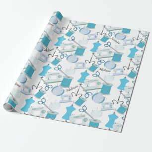 Papier Cadeau Bleu Couture Thème Quilters