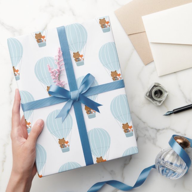 Papier Cadeau Bleu d'animal de bois à air chaud (Cadeaux)