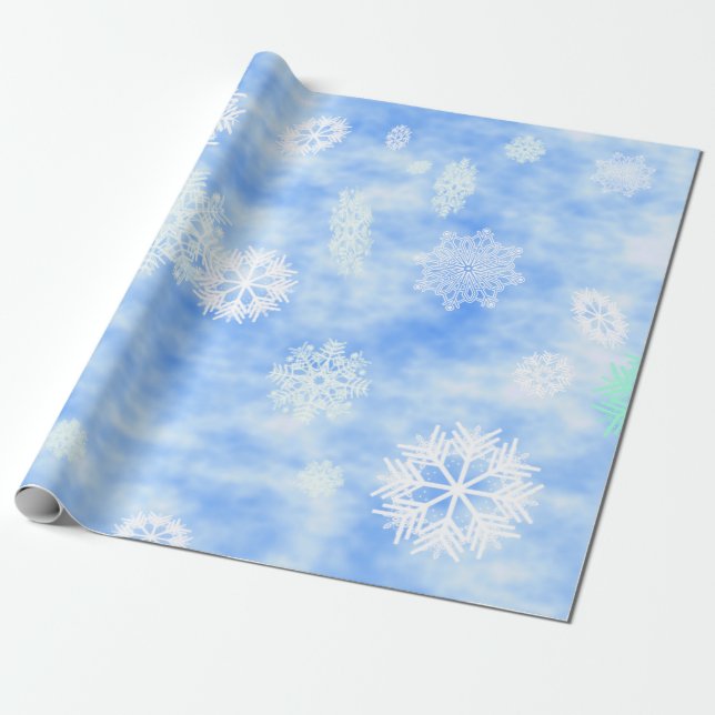 Papier Cadeau Bleu d'automne de flocons de neige (Déroulé)