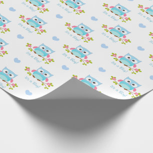 Papier Cadeau Bleu de bébé de papier d'emballage de hibou c'est