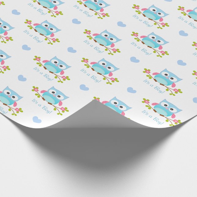 Papier Cadeau Bleu de bébé de papier d'emballage de hibou c'est (Coin)