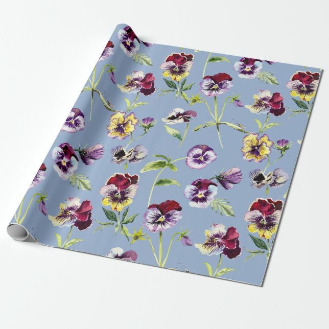 Papier Cadeau Bleu de Cerulean Motif de panneaux aquarelles (Déroulé)
