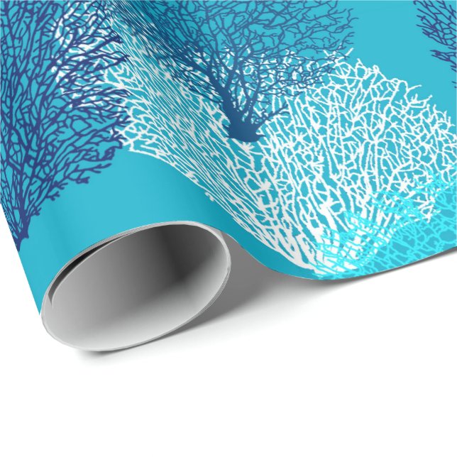 Papier Cadeau Bleu de corail d'impression, de turquoise, d'Aqua (Coin rond)