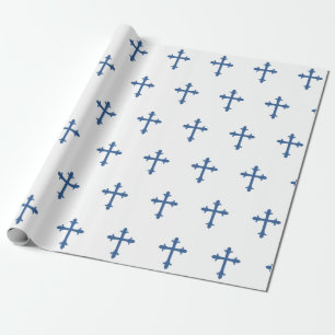 Papier Cadeau Bleu de garçon de confirmation de croix de baptê