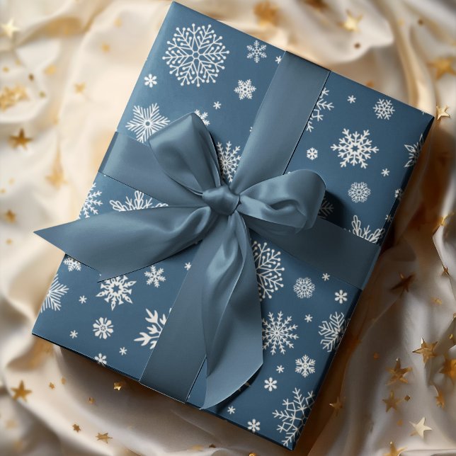 Papier Cadeau Bleu de la marine de snowflacon d'hiver blanc (Créateur téléchargé)