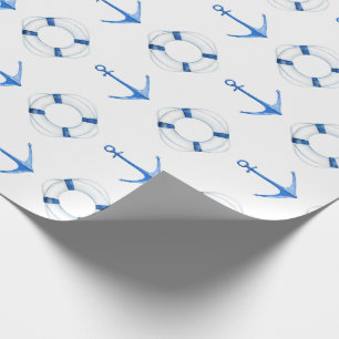 Papier Cadeau Bleu de navigation Ancre et Anneau de Sauvetage Na