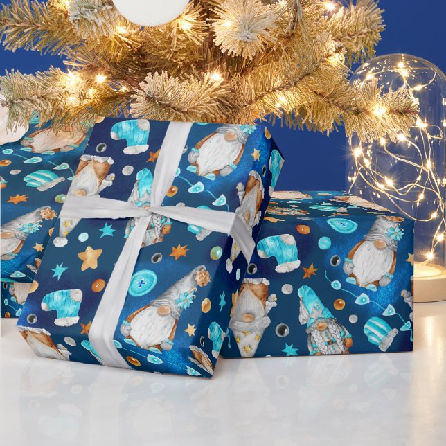 Papier Cadeau Bleu de Noël mignon Gnomes scandinaves (Vacances)