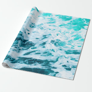 Papier Cadeau Bleu des vagues de l'océan, jet d'eau, surf, natu