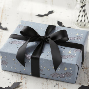 Papier Cadeau Bleu Éffrayant adorable chauves-souris Halloween