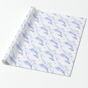 Papier Cadeau Bleu élégant moderne, Marbre blanc motif en granit