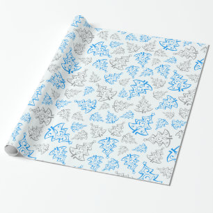 Papier Cadeau Bleu et argent Élégant Motif des arbres de Noël