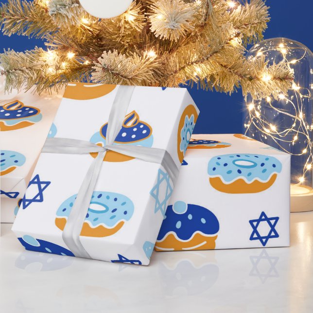 Papier Cadeau Bleu et blanc Jelly Donut Hanoukka (Vacances)