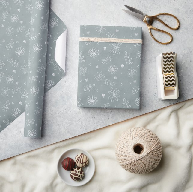 Papier Cadeau Bleu et blanc mignon Marguerites simples (Artisanat)