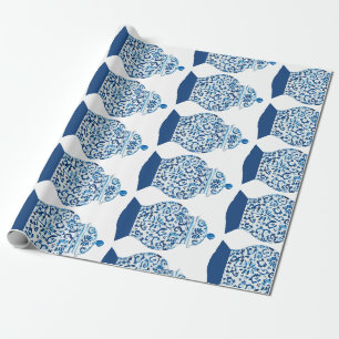 Papier Cadeau Bleu et blanc peint à la main Ginger Jar