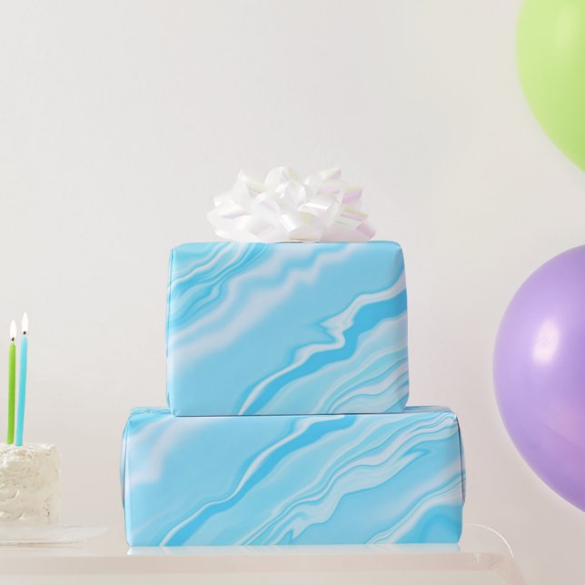 Papier Cadeau Bleu et Marbre blanc (Cadeaux de fête)