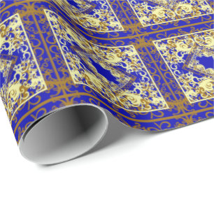 Papier Cadeau Bleu et or chinois
