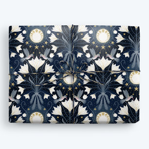 Papier Cadeau Bleu et or élégant Art Nouveau Hummingbird Moon
