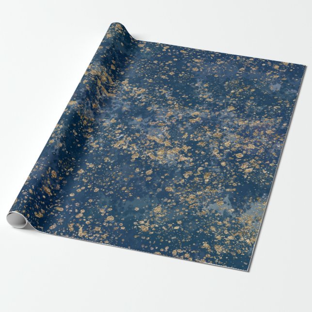 Papier Cadeau Bleu et or reflet doré moderne (Déroulé)