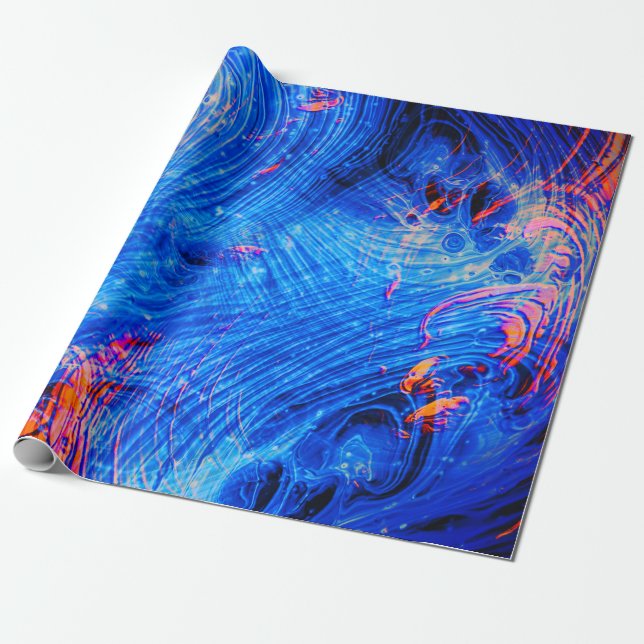 Papier Cadeau Bleu et orange Abstraits de saphire liquide (Déroulé)