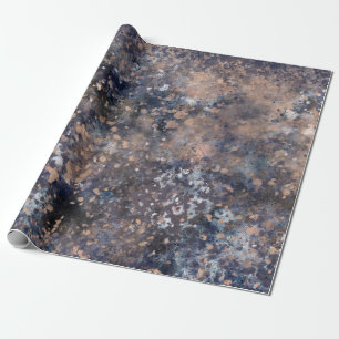 Papier Cadeau Bleu et Rose Paint Or Splatter Glamour Abstrait