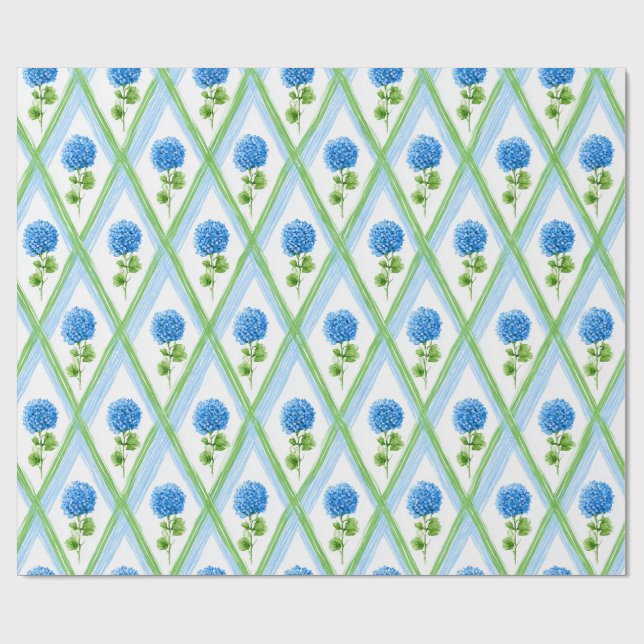 Papier Cadeau Bleu et vert grand-millénaires Hydrangea Ditsy (Plat)