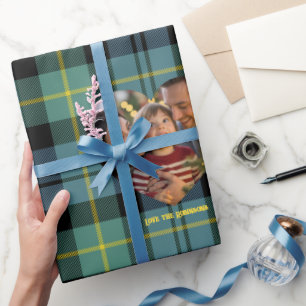 Papier Cadeau Bleu et Vert Moderne Tartan Photo Noël