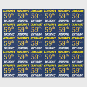 Papier Cadeau Bleu, Faux/Imitation Or, "59e ANNIVERSAIRE"