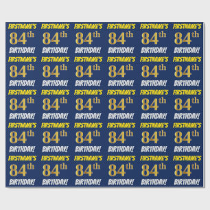 Papier Cadeau Bleu, Faux/Imitation Or, "84e anniversaire"