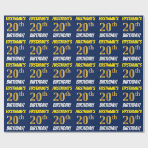 Papier Cadeau Bleu, Faux/or d'imitation, "20ème ANNIVERSAIRE "