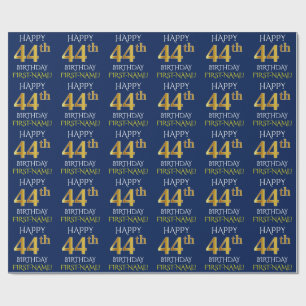 Papier Cadeau Bleu, Faux Or "HEUREUX 44ème anniversaire"