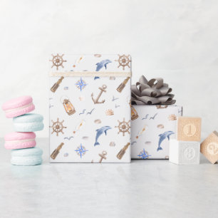 Papier Cadeau Bleu Fête des mariées côtière marine
