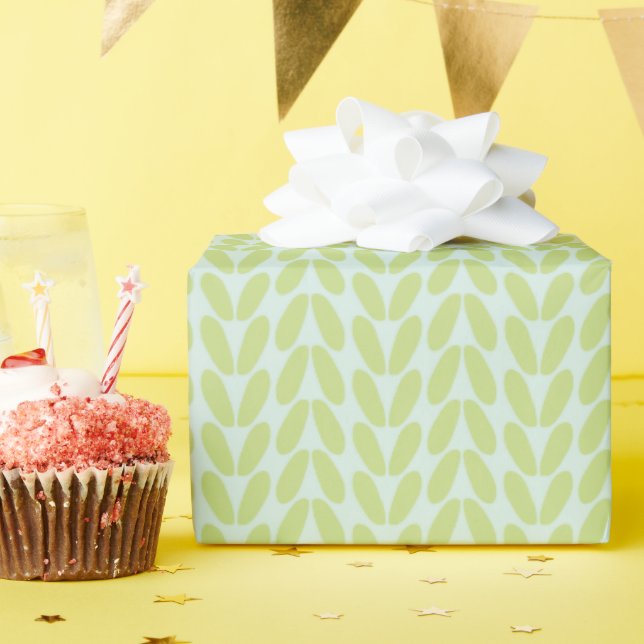 Papier Cadeau Bleu Feuille vert simple (Fête d'anniversaire)