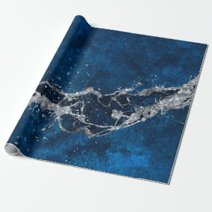 Papier Cadeau Bleu foncé et argenté Abstrait N3