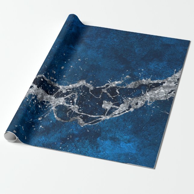 Papier Cadeau Bleu foncé et argenté Abstrait N3 (Déroulé)