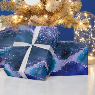 Papier Cadeau Bleu foncé et violet Parties scintillant Agate océ
