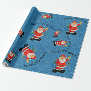 Papier Cadeau Bleu gai drôle de Noël de père du père noël