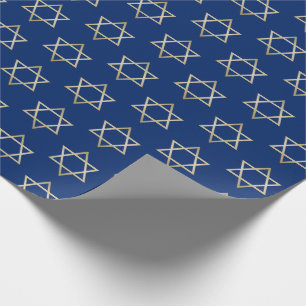 Papier Cadeau Bleu Hanoukka de motif d'étoile de David d'or de