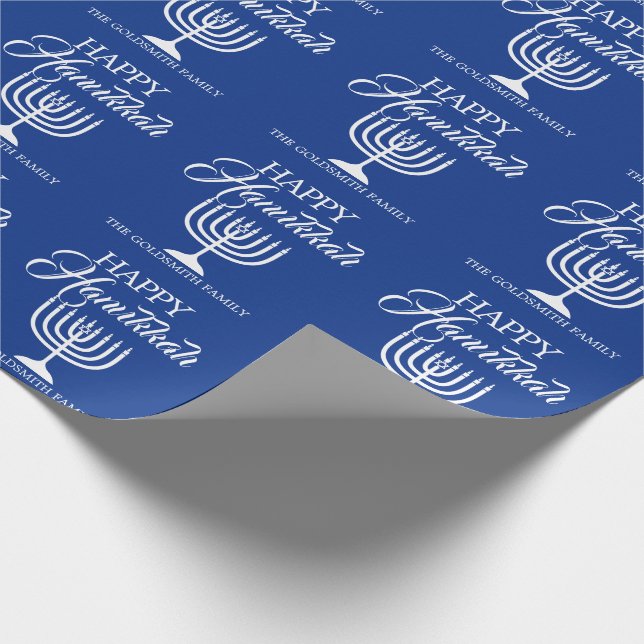 Papier Cadeau Bleu HEUREUX personnalisé Menorah de HANOUKKA (Coin)