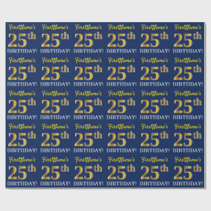 Papier Cadeau Bleu, Imitation Gold Look "25e anniversaire"