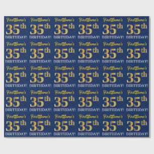 Papier Cadeau Bleu, Imitation Gold Look "35e anniversaire"