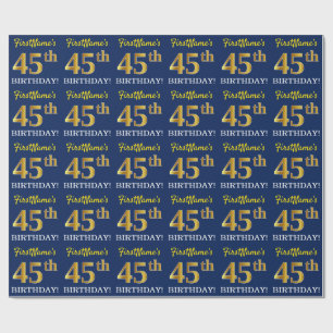 Papier Cadeau Bleu, Imitation Gold Look "45ème anniversaire"