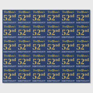 Papier Cadeau Bleu, Imitation Gold Look "52e anniversaire"