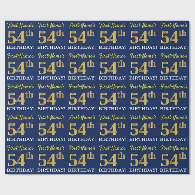 Papier Cadeau Bleu, Imitation Gold Look "54e anniversaire" (Plat)