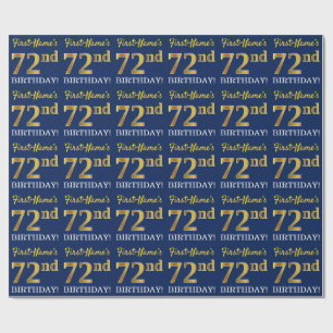 Papier Cadeau Bleu, Imitation Gold Look "72e anniversaire"