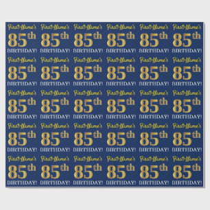 Papier Cadeau Bleu, Imitation Gold Look "85ème anniversaire"