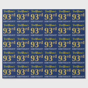 Papier Cadeau Bleu, Imitation Gold Look "93ème anniversaire"